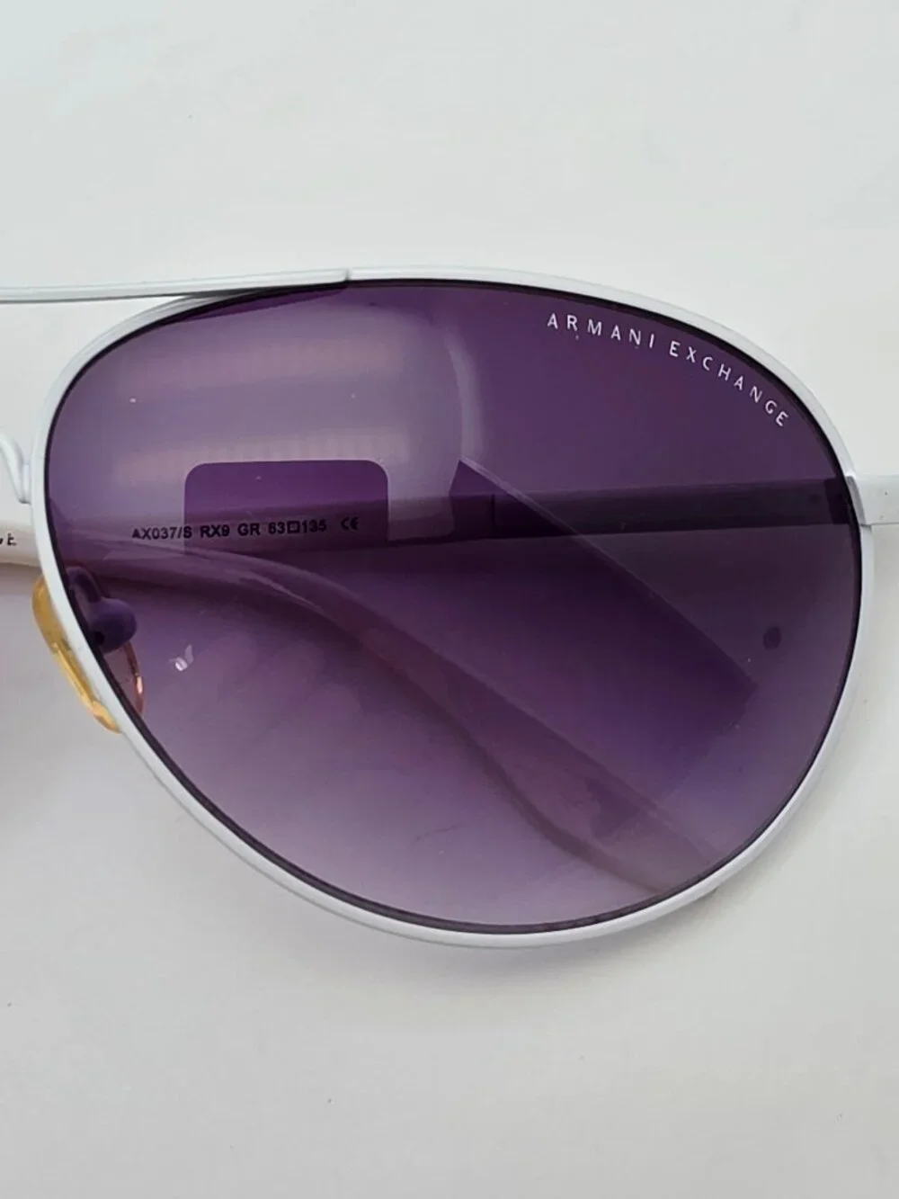 Armani Exchange AX037/S White Frame Grey Gradient Lens Aviator Sunglasses w Case